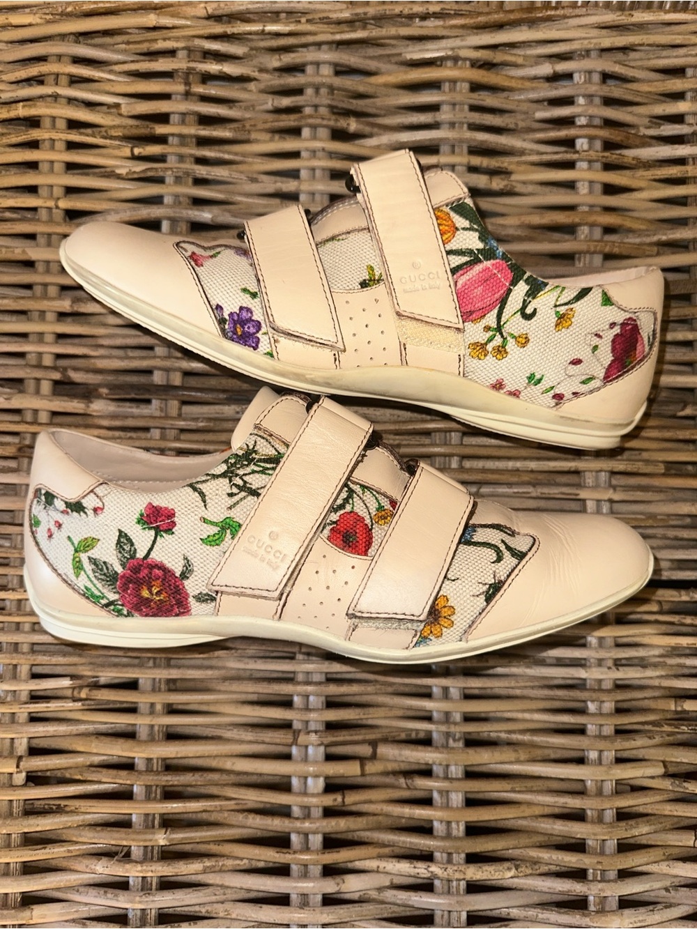 Gucci Cream Flora Leather Sneakers